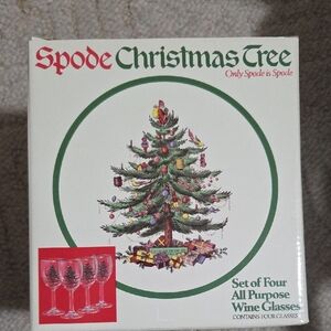 NIB 4 All Purpose Wine Glasses By Spode, Christmas Tree.